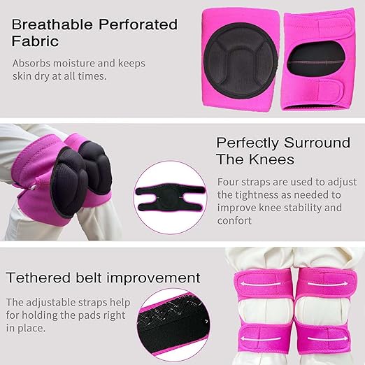 2 Pairs Womens Knee Pads for Kneeling with Soft Foam Cushion, Safety Flooring Knee Protector for Gardeners Carpenters Cleaners Veterinary, Gardening Knee Pads with Adjustable Straps for Work, Pink L
