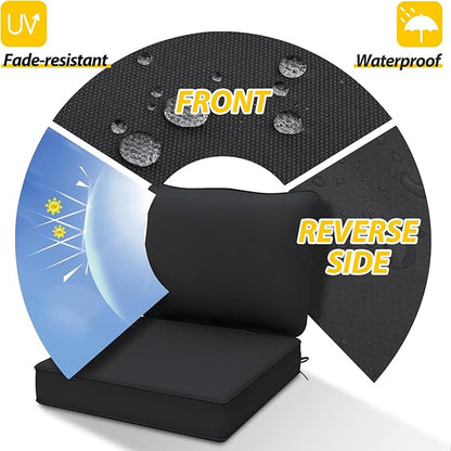 AAAAAcessories Outdoor Seat Cushions for Chairs, Fade-Resistant, Waterproof Patio Furniture Replacement Cushions, 24" x 24" x 5" + 24" x 19", Black