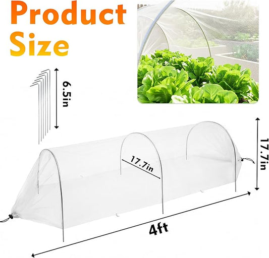 2PCS warmfarm 4ft Garden Row Accelerator Plants Cover, Pop Up Garden Bed Tunnel Net with 6 Stakes, Ready-to-Use Design Garden Beds Vegetable Rows Plant Protector for Protecting Vegetable Fruit