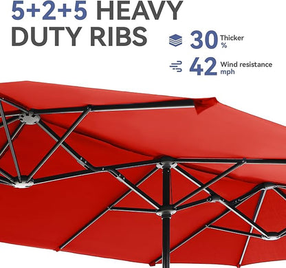GREEN PARTY 13ft Rectangle Patio Umbrella, Double Sided Outdoor Table Umbrella with Crank & 1.5" Pole, Large Market Umbrella for Poolside Garden Deck Backyard, Orange Red
