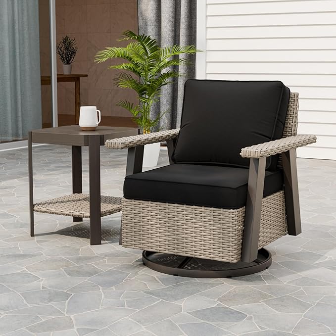 EAGLE PEAK Classic Wicker Patio Bistro Set of 2, Outdoor Patio Furniture with 360° Swivel Rocker Chair and Side Table, Lounge Set for Porch, Deck, or Balcony, Beige/Black