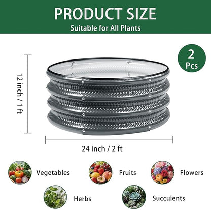 2 pcs 2×2×1 ft Round Metal Raised Garden Bed, Light Green Galvanized Outdoor Planter Box for Vegetables, Fruits, Flowers & Herbs