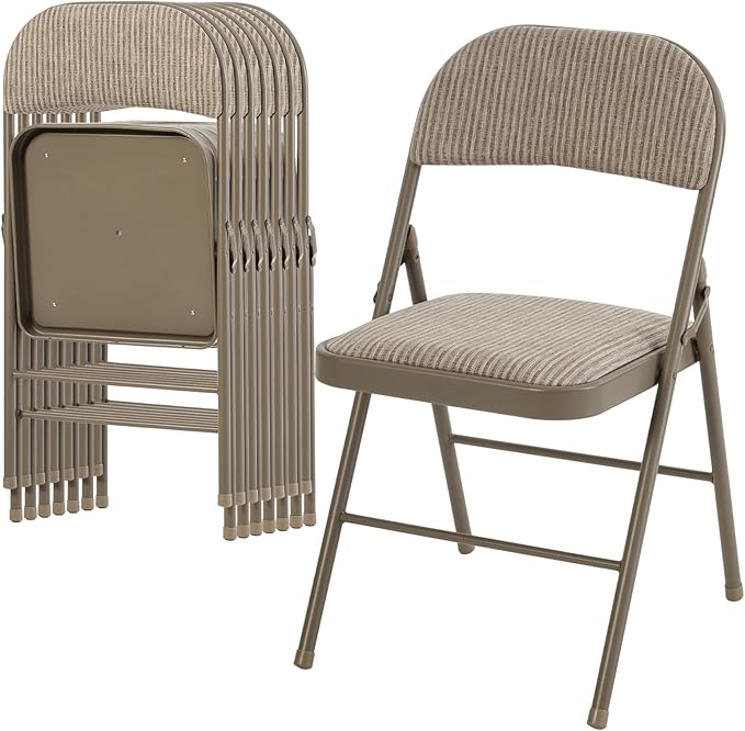 DUMOS 8 Pack Folding Chairs with Padded Cushion and Back - Fabric Stackable Portable Dining Chairs Set, for Home and Office, Conference, Wedding, Party, Patio, Garden, for Indoor Outdoor, Khaki