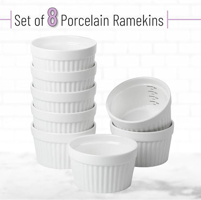 BTaT- Ramekins, 8 oz, Set of 8, Ramekins for Baking, Ramekin with Measurement Markings, Creme Brulee Dishes, Souffle Cups, Custard Cups, Ceramic Bakeware, Souffle Dish, Small Ceramic Bowl