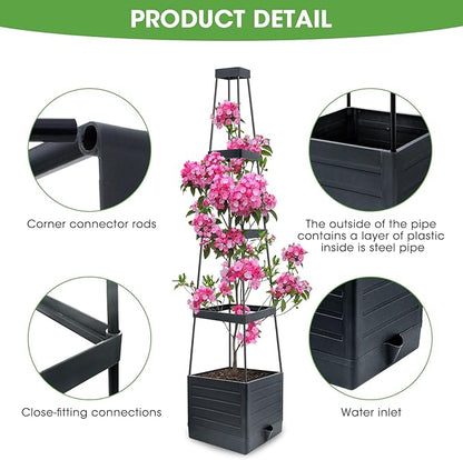 Raised Garden Bed Tomato Planter with Trellis, 58" Tomato Cage for Climbing Vegetables Plant, Self Watering Pots for Indoor Plants Garden Pots Patio Greenhouse Indoor Outdoor