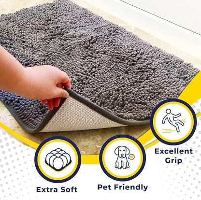 Muddy Mat® | Super Water Absorbent Door Mat Indoor, Microfiber Quick Dry Chenille Entryway Rug, Slip Resistant Front Door Mat, Indoor Mats for Entryway, Machine Washable Pet Rug, Grey XXL 60"X48"