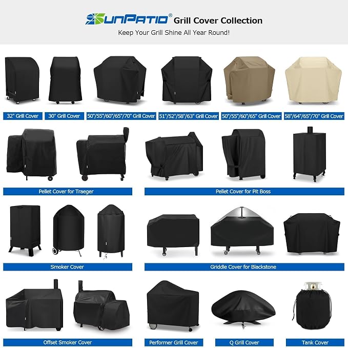 SunPatio Grill Cover 55 Inch for Outdoor Grill, Heavy Duty BBQ Cover with Waterproof Sealed Seam, FadeStop Material, All Weather Resistant Compatible for Weber CharBroil Nexgrill and More, Taupe
