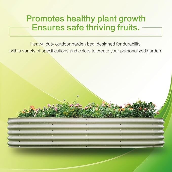 Gardmax Galvanized Raised Garden Bed, Lightweight Planter Boxes Outdoor with Easy Assembly, Large Garden Bed for Vegetables, Fruits, Flower Milk White 8x2x1.5 FT