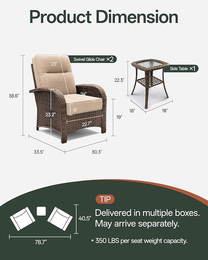 3-Piece Patio Furniture Set with 6-Inch Thick Cushions, High Back Outdoor Arm Chairs and Table, All-Weather Conversation Set for Porch, Deck, Balcony, Yard in Beige