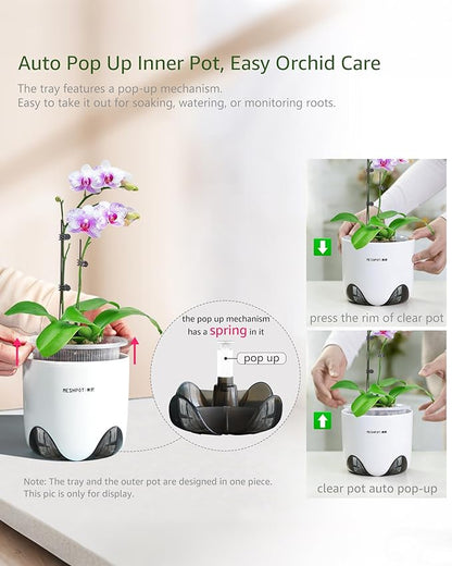 5 inch Orchid Pots with Holes for Repotting with Excellent Airflow, Set of 1, Double Layer Plastic Imitate Ceramic Orchid Planter, Clear Orchid Pot Match Decorative Orchid Container