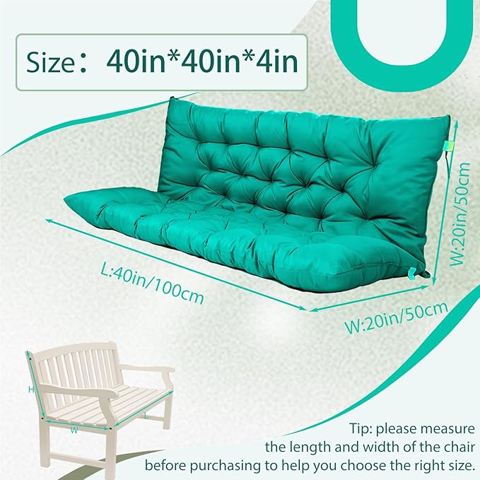 2/3 Seater Swing Replacement Cushion, Waterproof Porch Swing Cushions with Backrest, Thickened Bench Cushions for Outdoor Furniture, for Outdoor Patio Swing (Lake Blue, 40 * 40 in)
