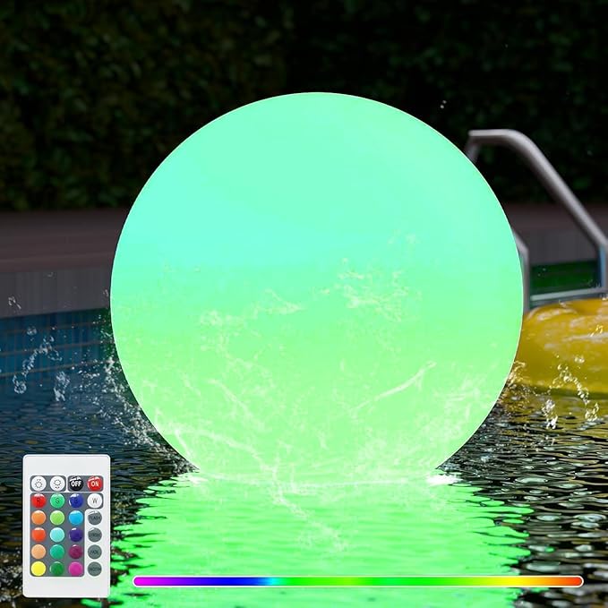 UIRWAY LED Ball Light, 12-Inch Rechargeable RGB Pool Globe, Remote-Controlled Floating Light with 16 Colors & Mood Settings for Pool, Party, Pond