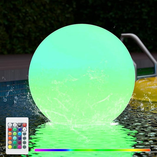 UIRWAY LED Ball Light, 12-Inch Rechargeable RGB Pool Globe, Remote-Controlled Floating Light with 16 Colors & Mood Settings for Pool, Party, Pond