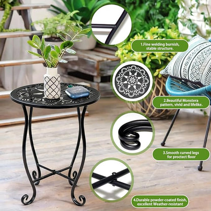 Arbuxzuy 2 Packs 17" Tall Round Metal Outdoor Side Tables for Patio, Decorative Black Flower Pot Stand, Rustproof Potted Holder, 120 lbs Load Capacity