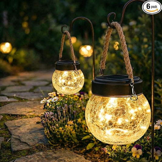 ROSHWEY 6 Pack M Size Solar Lantern Gifts for Women - Outdoor Solar Lanterns Waterproof with 15 LED Hanging Garden Patio Backyard Decor Lights for Halloween Christmas Easter Gift