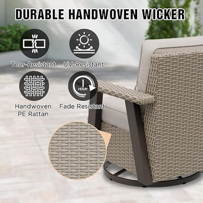 EAGLE PEAK Classic Wicker Patio Bistro Set of 3, Outdoor Patio Furniture with 360° Swivel Rocker Chair and Side Table, Lounge Set for Porch, Deck, or Balcony, Beige/Beige