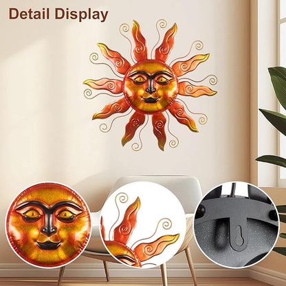 Outdoor Metal Wall Art Metal Sun Wall Art Decor 26 inch Large Outdoor Wall Art Hanging Decoration for Graden 3D Sun Face for Living Room Garden Yard Patio(Thread)