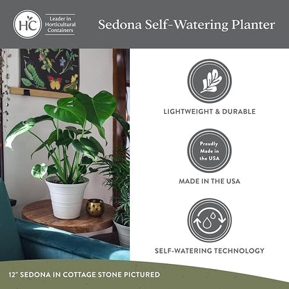 The HC Companies Sedona Round Self-Watering Pot - Lightweight Self Care Planter - Plastic Planter for Herbs & More - Durable Plant Pots for Indoor Plants & Outdoor Plants (7" Seafoam, Pack of 1)