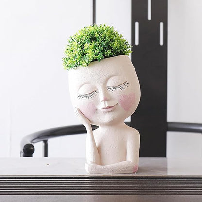 Large Face Flower Pot Head Planter for Indoor and Outdoor Cute Plant Pots with Drainage Hole Resin Cactus Plant Holder Succulent Pots for DIY