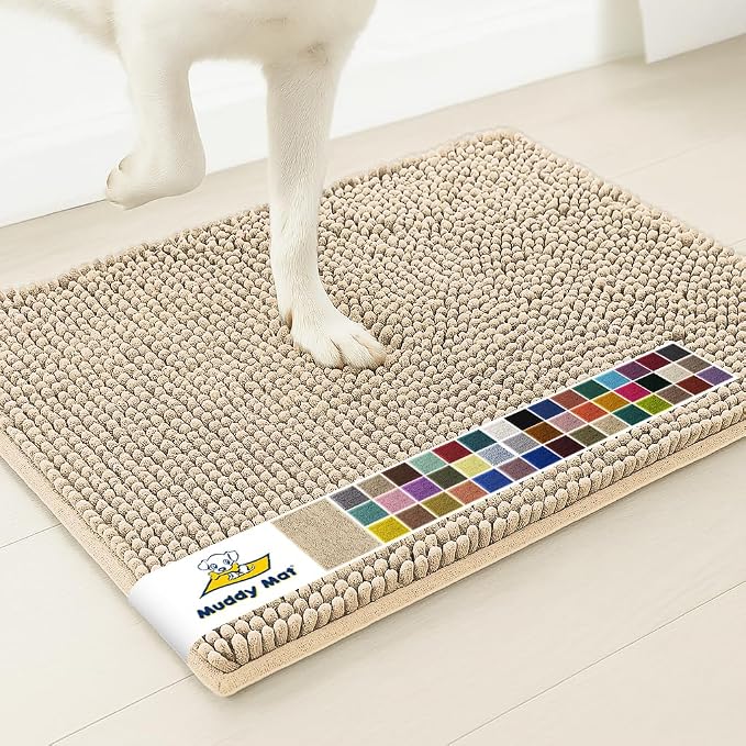 Muddy Mat® | Super Water Absorbent Door Mat Indoor, Microfiber Quick Dry Chenille Entryway Rug, Slip Resistant Front Door Mat, Indoor Mats for Entryway, Machine Washable Pet Rug, Beige 20" x 33"