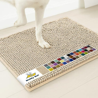 Muddy Mat® | Super Water Absorbent Door Mat Indoor, Microfiber Quick Dry Chenille Entryway Rug, Slip Resistant Front Door Mat, Indoor Mats for Entryway, Machine Washable Pet Rug, Beige 30" x 60"