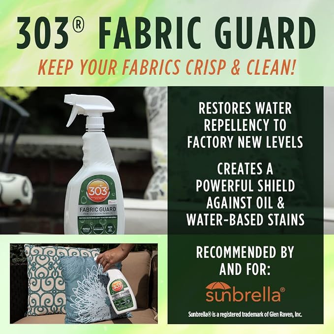 303 (30606) Products Fabric Guard - For Outdoor Fabrics - Restores Water Repellency To Factory New Levels - Repels Moisture - Prevents Stains - Safe For All Fabrics, 32 fl. oz., White