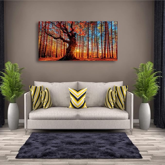Tree of Life Wall Art Canvas Prints Natural Landscape Pictures Home Decor Colorful Forest Paintings for Living Room Bathroom Bedroom Kitchen Decorations 20x40 Wooden Framed Artwork Easy Hanging