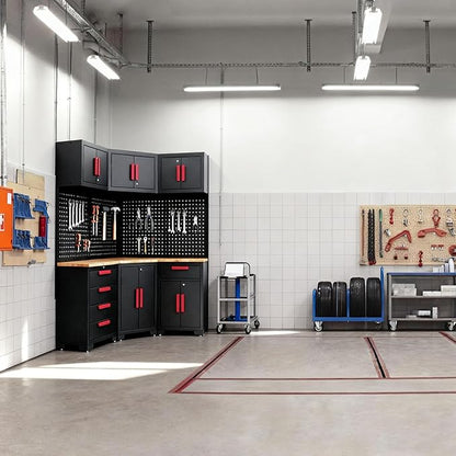 Red Garage Cabinet Storage System 10-Pcs Corner Workshop Set Garage Cabinet and Storage System for Tool Organization