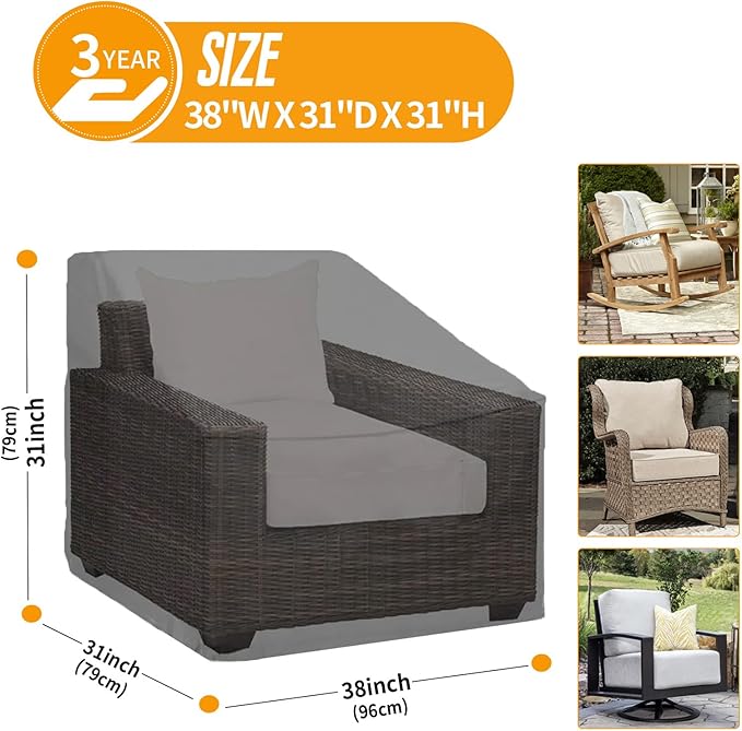 Kipiea Patio Chair Covers Waterproof Winter 2 Pack - Heavy Duty Lawn Outdoor Furniture Chair Covers with Anti UV and No Tears, No Fading (38" W x 31" D x 31" H)