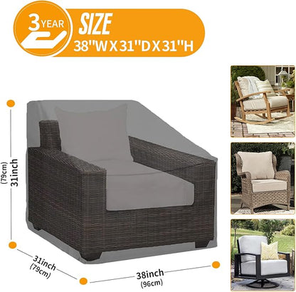 Kipiea Patio Chair Covers Waterproof Winter 2 Pack - Heavy Duty Lawn Outdoor Furniture Chair Covers with Anti UV and No Tears, No Fading (38" W x 31" D x 31" H)