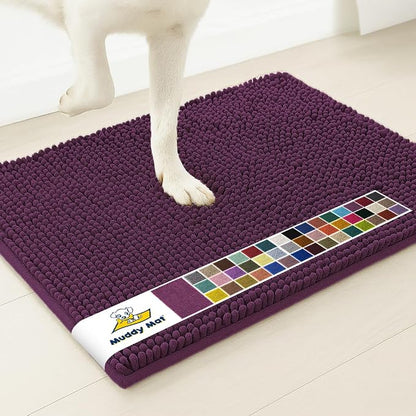 Muddy Mat® | Super Water Absorbent Door Mat Indoor, Microfiber Quick Dry Chenille Entryway Rug,Slip Resistant Front Door Mat,Indoor Mats for Entryway,Machine Washable Pet Rug, Dark Purple 20" x 30"