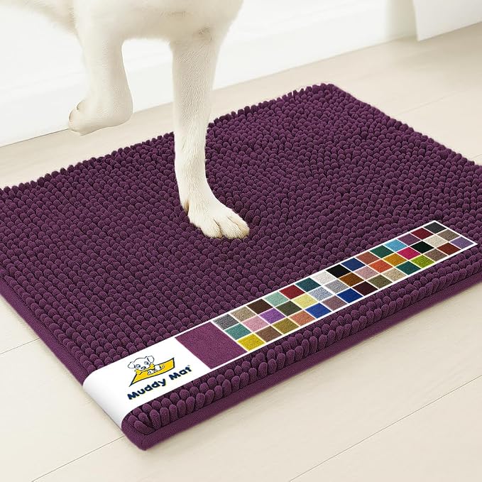 Muddy Mat® | Super Water Absorbent Door Mat Indoor, Microfiber Quick Dry Chenille Entryway Rug,Slip Resistant Front Door Mat,Indoor Mats for Entryway,Machine Washable Pet Rug, Dark Purple 22" x 36"