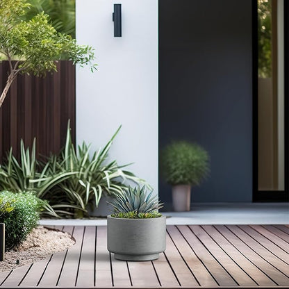 Kante 10 Inch Dia Concrete Planter, Round Pedestal Design Garden Pot for Indoor Outdoor Plants, Modern Flower Pot with Drainage Hole and Rubber Plug, Natural Concrete