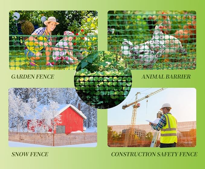 PotatoLife Plastic Mesh Fence Safety Fence, 2'x25' Roll with 50 Zip Ties, Resuable Temporary Netting for Garden Fencing, Construction, Snow Fencing, Animal Barrier, Poultry, Deer, Patio, Orange