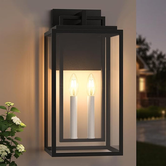 𝟏𝟖𝐈𝐍 Large Outdoor Wall Lights, Modern Exterior Lighting Fixtures with White E12 Base, Wall Mount Lantern Waterproof Outside Sconce for House Porch Patio Yard Front Door