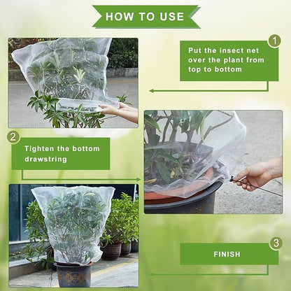 Drawstring Blueberry Netting for Bushes (4 Pack 5.91×5.25Ft) - Easy Install Reusable Garden Netting, Protective Mesh for Fruit Trees & Tomato Plants, Blocks Birds, Squirrels & Insects