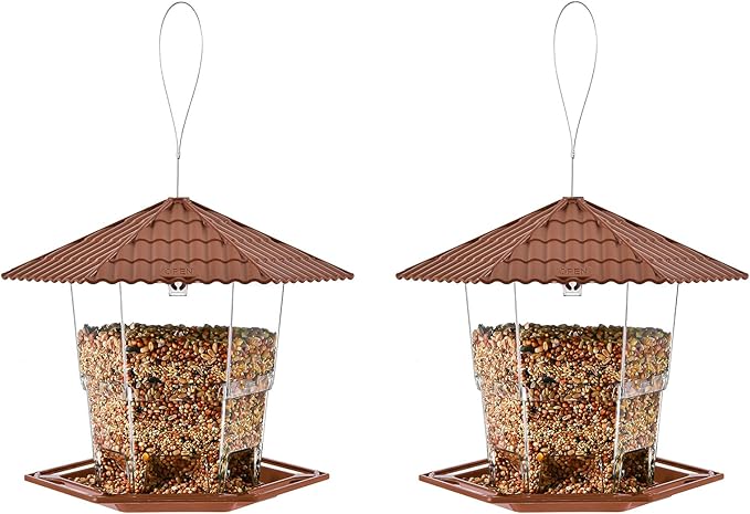 Jealoeur Bird Feeders for Outdoors Hanging Bird Feeder Wild Birds Seed, Brown 2 Pack B