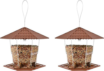 Jealoeur Bird Feeders for Outdoors Hanging Bird Feeder Wild Birds Seed, Brown 2 Pack B