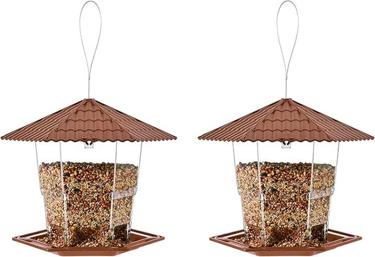 Jealoeur Bird Feeders for Outdoors Hanging Bird Feeder Wild Birds Seed, Brown 2 Pack B