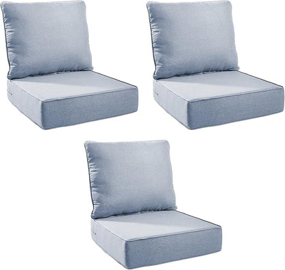 Outdoor Cushion Set for Furniture Patio Furniture, UV Resistant, Water Resistant - 6 Inch Thick Foam Garden Cushions– 24x24 Inch Patio Seat Covers for Chair/Sofa/Couch | Baby Blue | 3-Pack |
