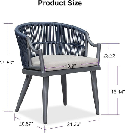 PURPLE LEAF Patio Dining Chairs Set of 2 Modern Wicker Outdoor Dining Chairs with Thick Cushions and Aluminum Frame All Weather Patio Chairs for Garden Porch Lawn Grey