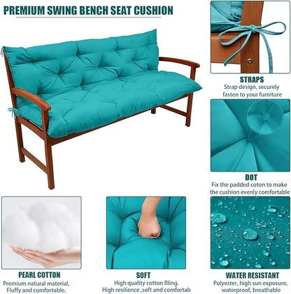 Swing Replacement Seat Cushions, 2-3 Seater Bench Cushions for Outdoor Furnitur with Backrest, Garden Recliner Seat Cushions Waterproof Sofa Pads (Lake Blue, 40x40in)