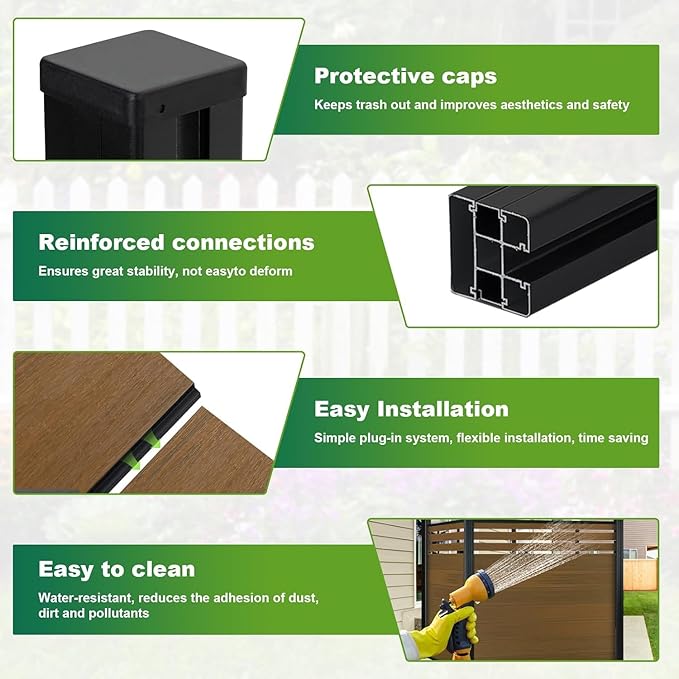 Mondaria Privacy Fence for Outside, 6ftx6ft Outdoor Privacy Panels with In-ground Post, Wind Resistant Wood Plastic Composite Fencing for Patio, Backyard, Garden and Swimming Pool (Brown with 2 posts)