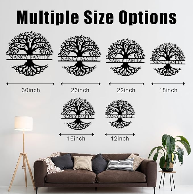 Tree of Life Wall Art, Custom Family Name Sign, Family Tree Wall Decor, Personalized Last Name Sign, Metal Wall Art for Living Room, Bedroom, Indoor, Outdoor, Housewarming Gift