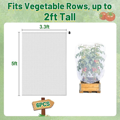6 Pack Insect Bird Netting Cover - 3.3x5FT Garden Netting Blueberry Bushes Plant Covers with Drawstring, Fine Mesh Fruit Tree Net for Protecting Lemon Orange from Barrier Squirrel Deer