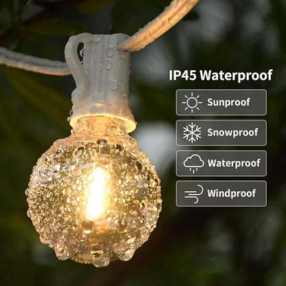 Vocevos 100FT 2Pack Outdoor String Lights LED Outside Waterproof Patio Lights Backyard Heavy-Duty Shatterproof Plastic G40 Bulbs Connectable Globe Light Decor Yard Café Exterior White Wire