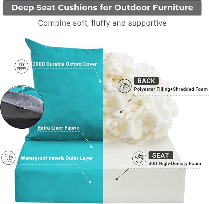 Outdoor Cushions for Patio Furniture,Outdoor Seat Cushion Set 24 x 24 x 4 Inch,Waterproof & Fade Resistant Outdoor Chair Cushions, Patio Chair Cushion, Tea