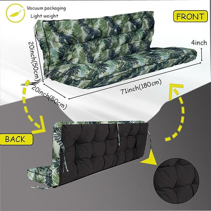 Porch Swing Cushion Three Seat, Waterproof Swing Cushions Replacement with Backrest, Outdoor Garden Furniture Patio 4" Thickened Cushions with Ties (Palm, 40 x 71in)