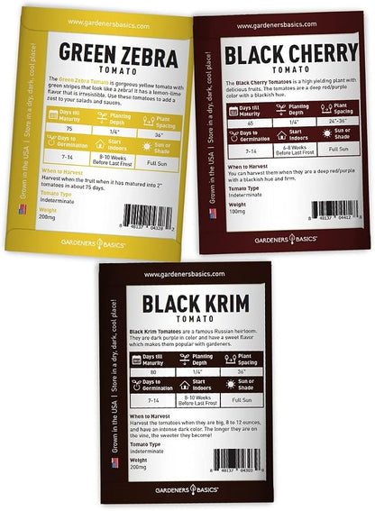 Gardeners Basics, 5 Rare Tomato Seeds for Planting Variety Pack Heirloom Tomato Seeds, Cherokee Purple, Black Krim, Pineapple, Green Zebra, Black Cherry, Determinate and Indeterminate & More, Non GMO