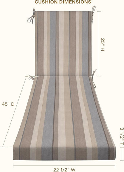 Honeycomb Outdoor Heritage Chaise, 22.5" W x 70" L, Stripe Taupe Chair Cushion for Patio Furniture